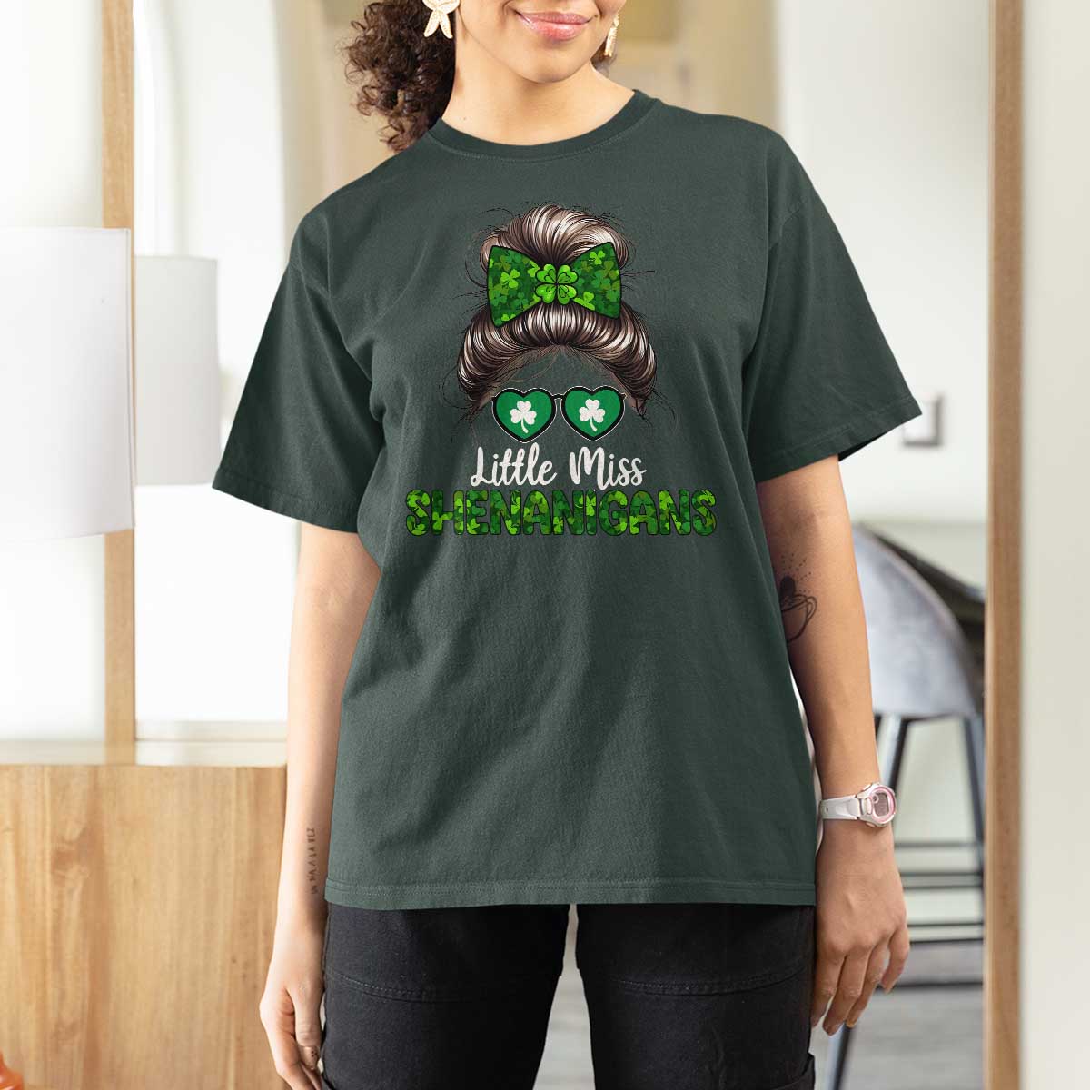 Little Miss Shenanigans St Patricks Day T Shirt For Women Kids Girls Toddler