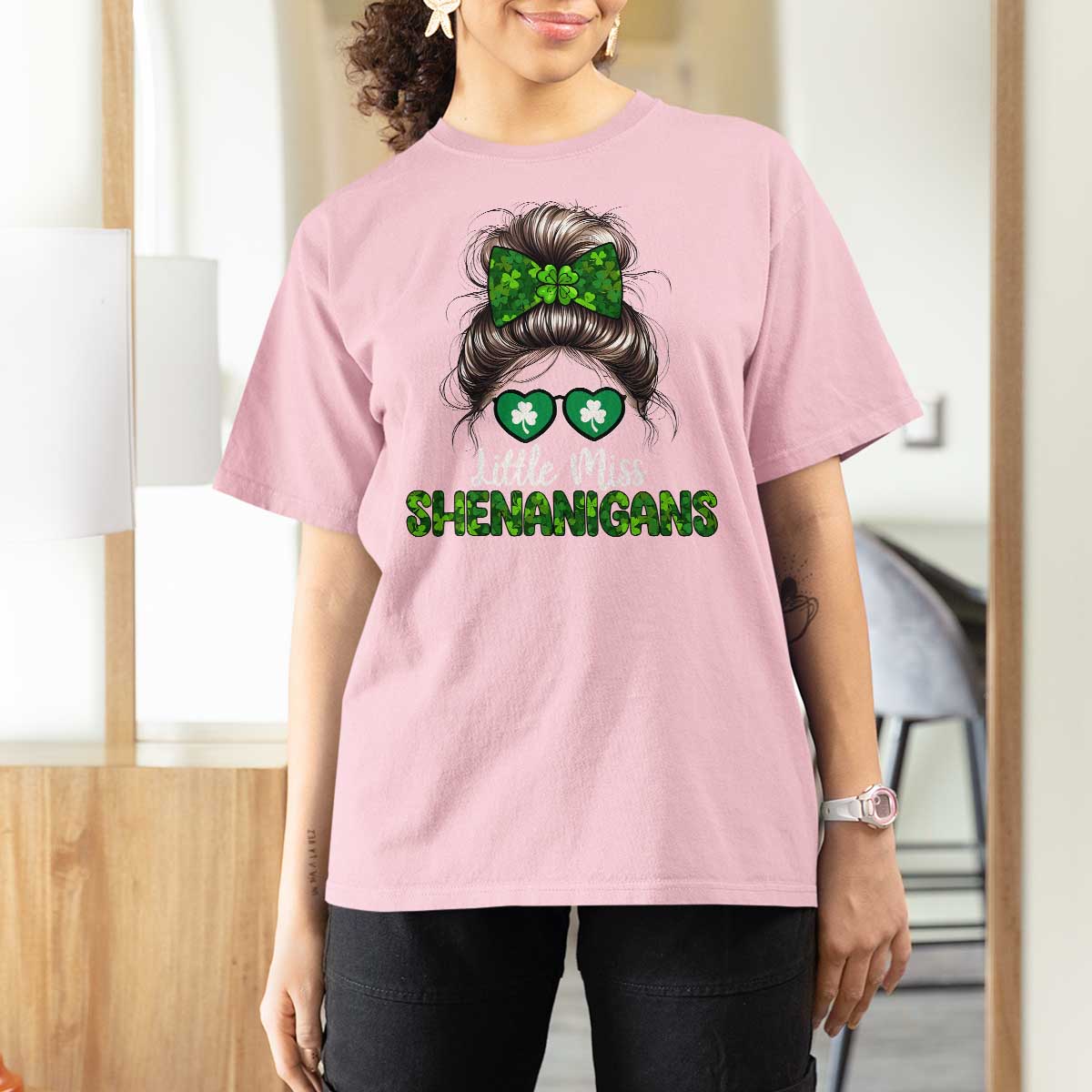 Little Miss Shenanigans St Patricks Day T Shirt For Women Kids Girls Toddler