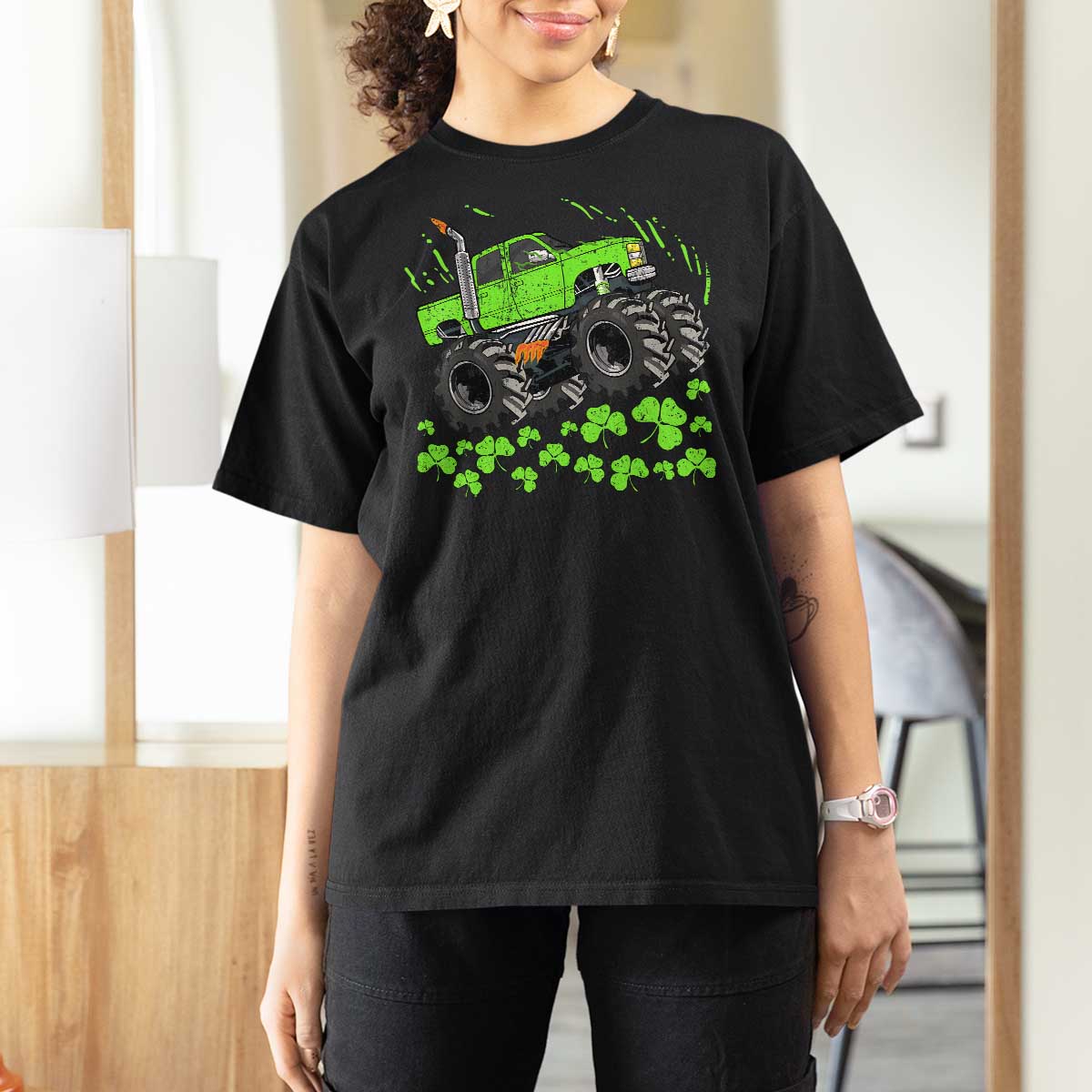 Boys St Patricks Day Lucky Monster Truck T Shirt For Women