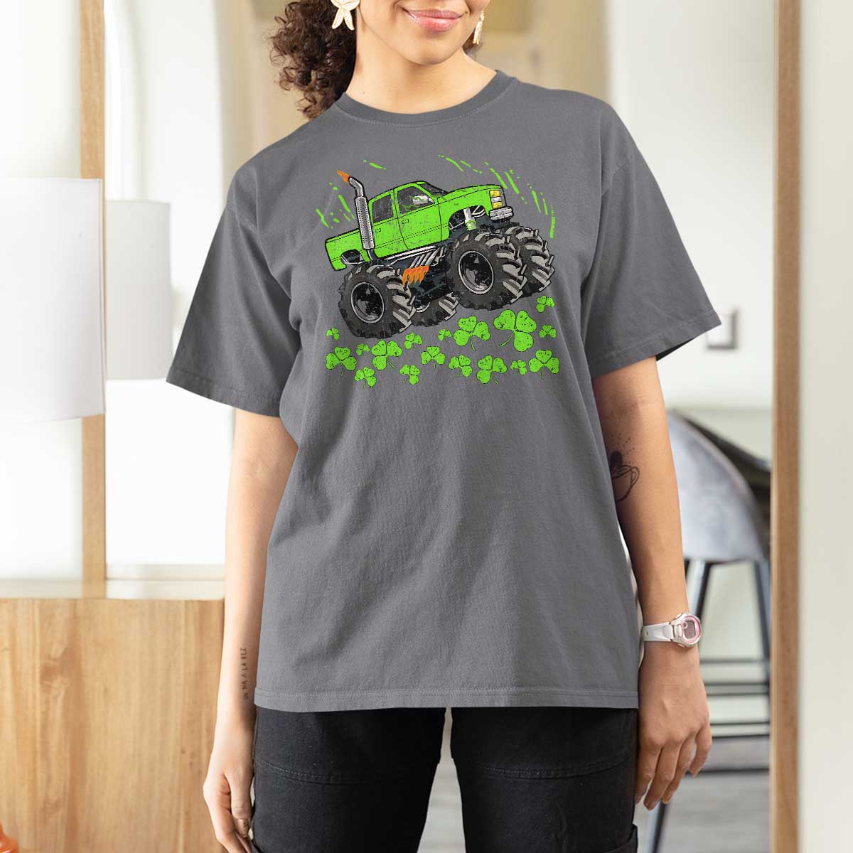 Boys St Patricks Day Lucky Monster Truck T Shirt For Women