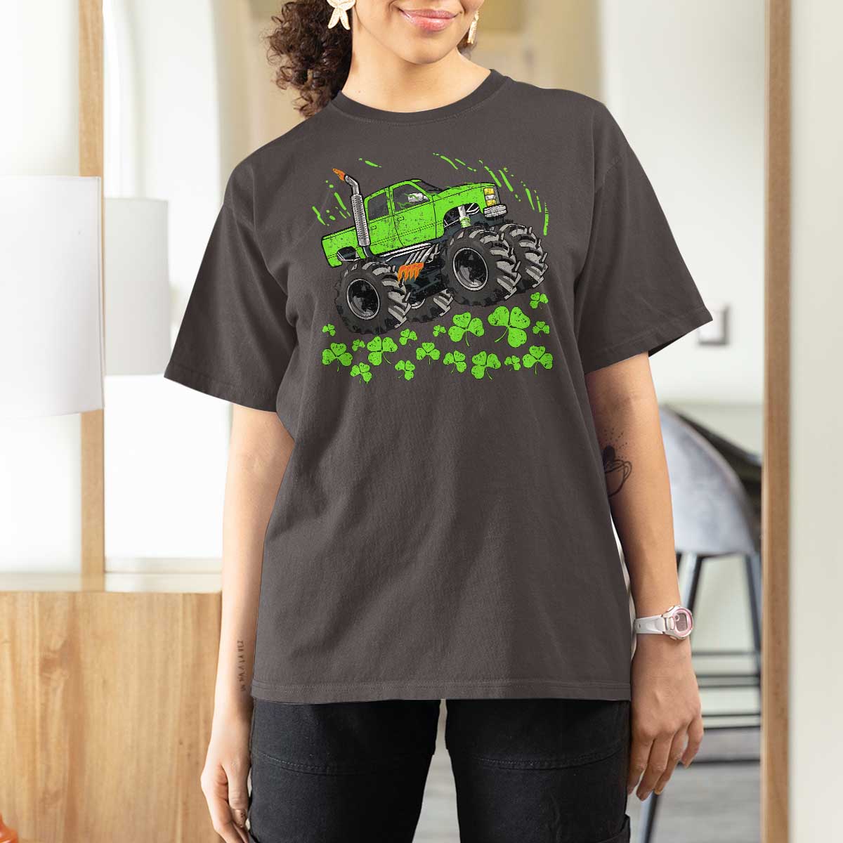 Boys St Patricks Day Lucky Monster Truck T Shirt For Women