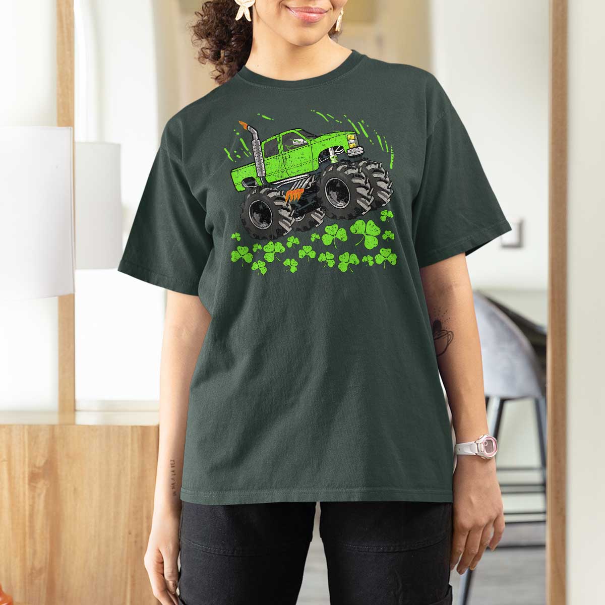 Boys St Patricks Day Lucky Monster Truck T Shirt For Women