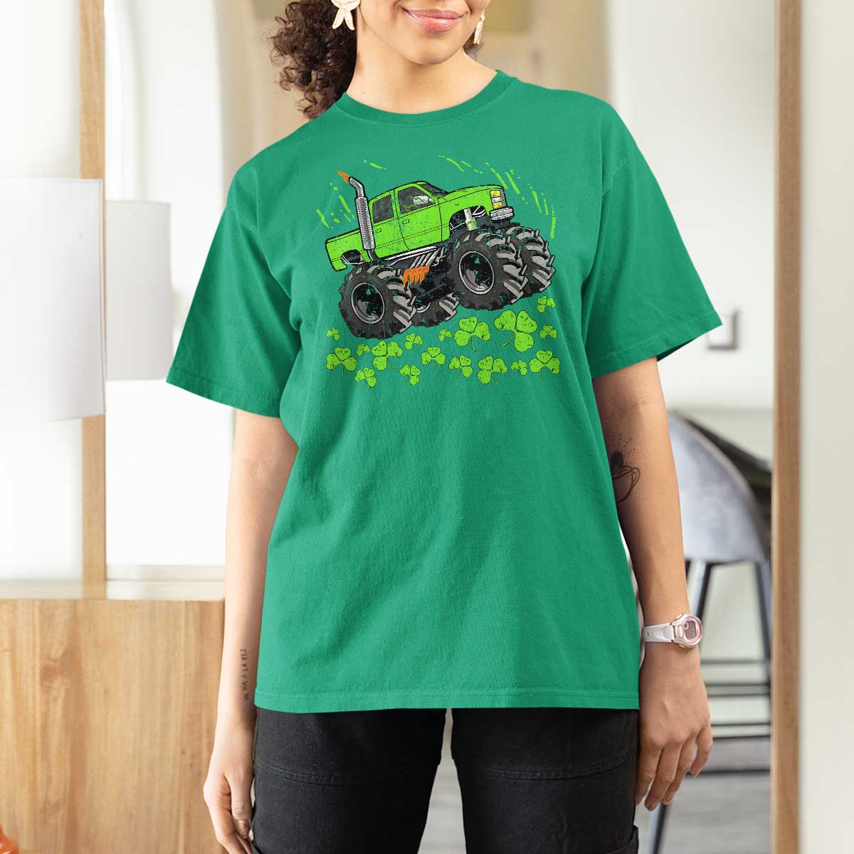 Boys St Patricks Day Lucky Monster Truck T Shirt For Women