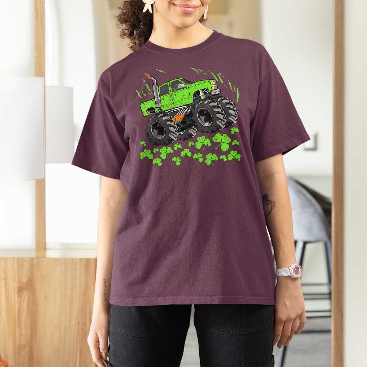 Boys St Patricks Day Lucky Monster Truck T Shirt For Women
