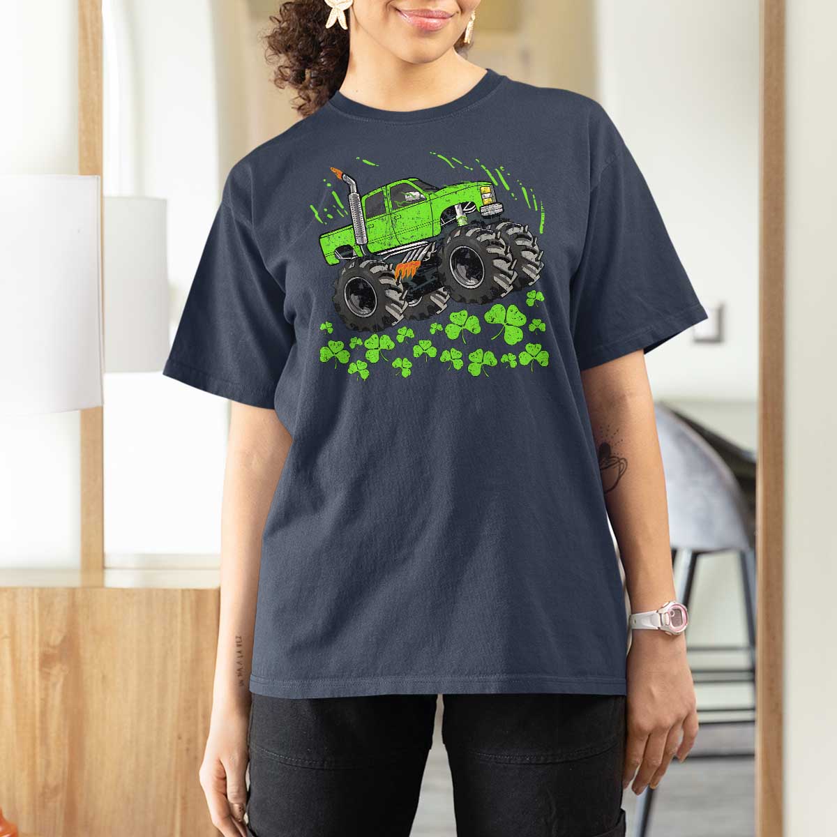 Boys St Patricks Day Lucky Monster Truck T Shirt For Women
