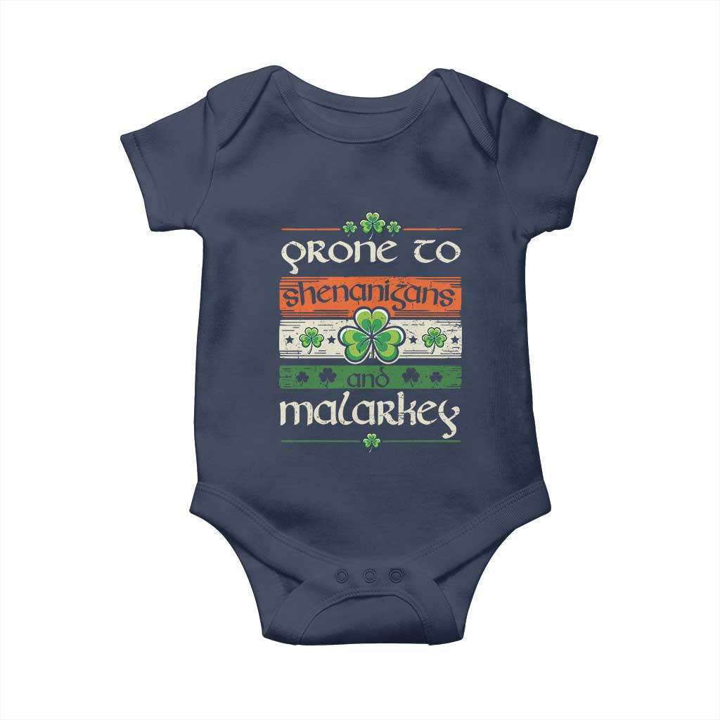 St. Patrick's Day Prone to Shenanigans and Malarkey Baby Onesie Funny St Patrick's Day Lucky Shamrock Irish