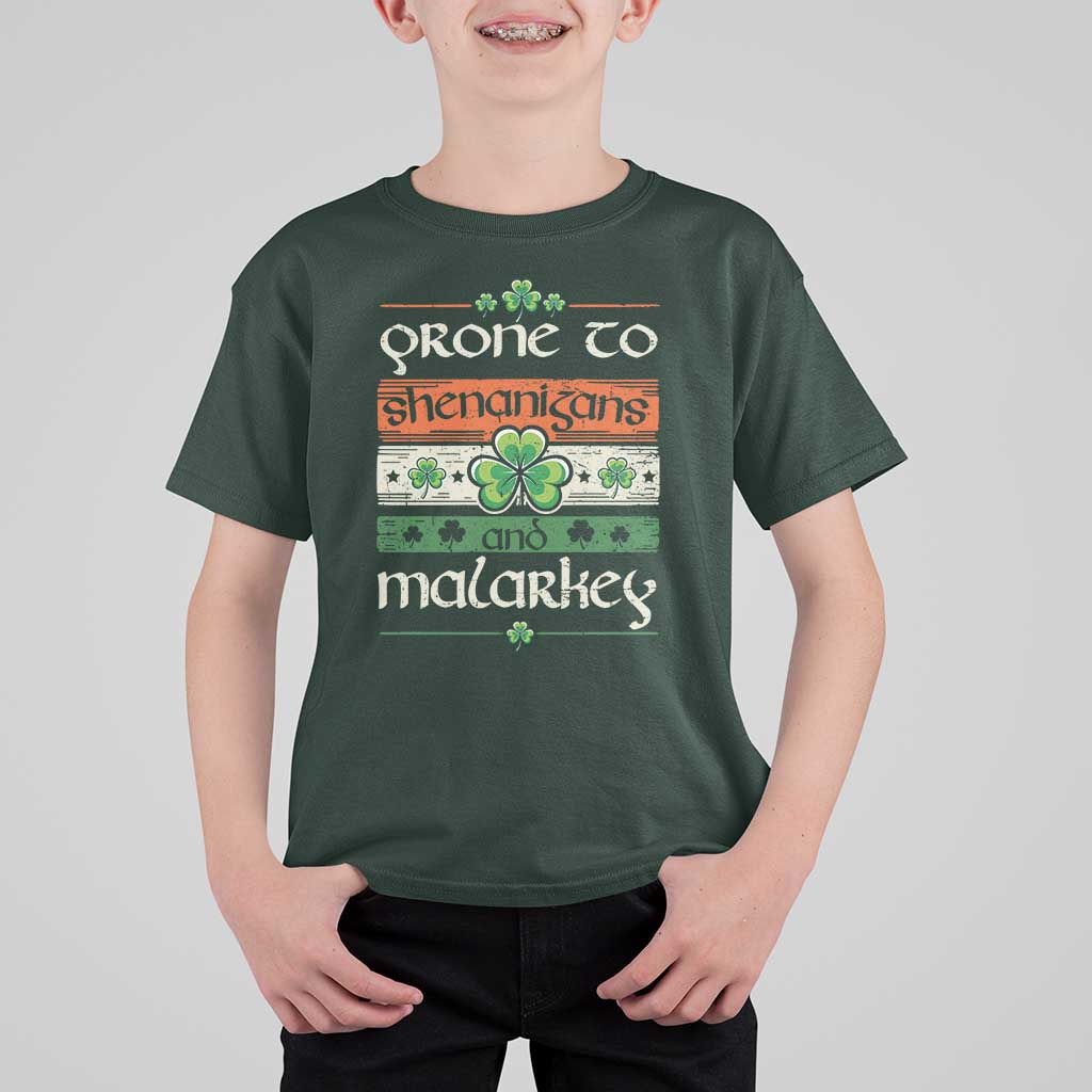 St. Patrick's Day Prone to Shenanigans and Malarkey T Shirt For Kid Funny St Patrick's Day Lucky Shamrock Irish