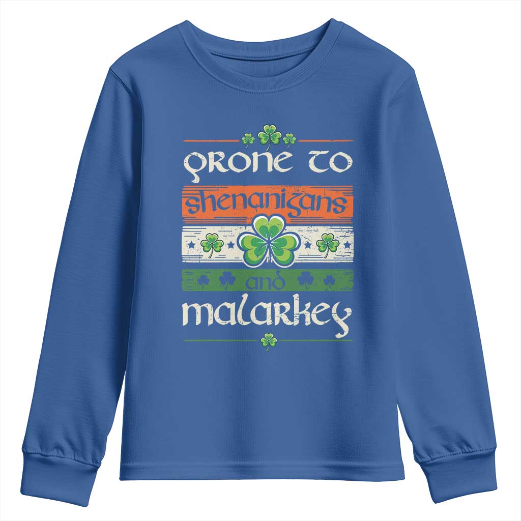 St. Patrick's Day Prone to Shenanigans and Malarkey Youth Sweatshirt Funny St Patrick's Day Lucky Shamrock Irish