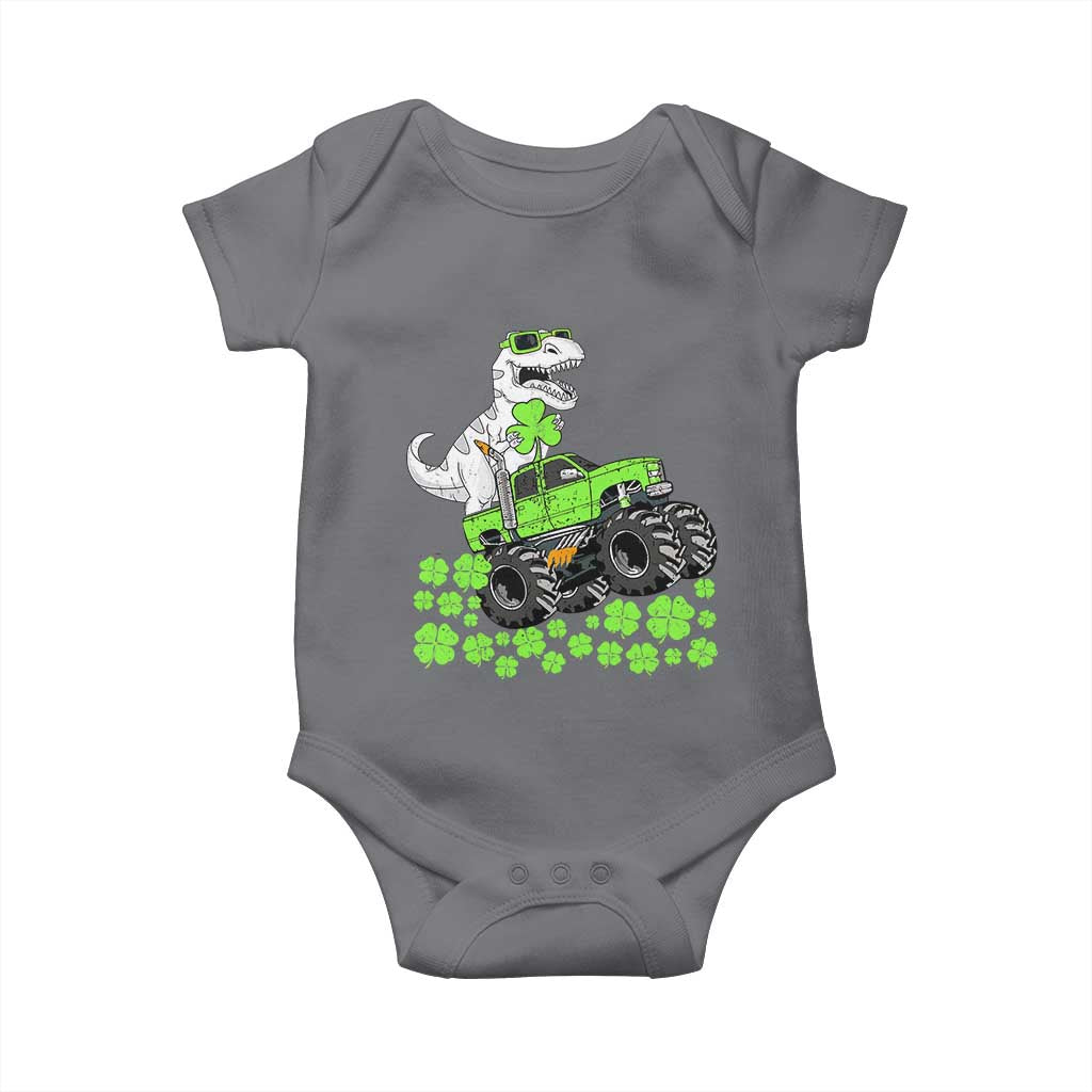 Lucky St Patricks Day Toddler Boys Baby Onesie T Rex Dino Riding Monster Truck Shamrock
