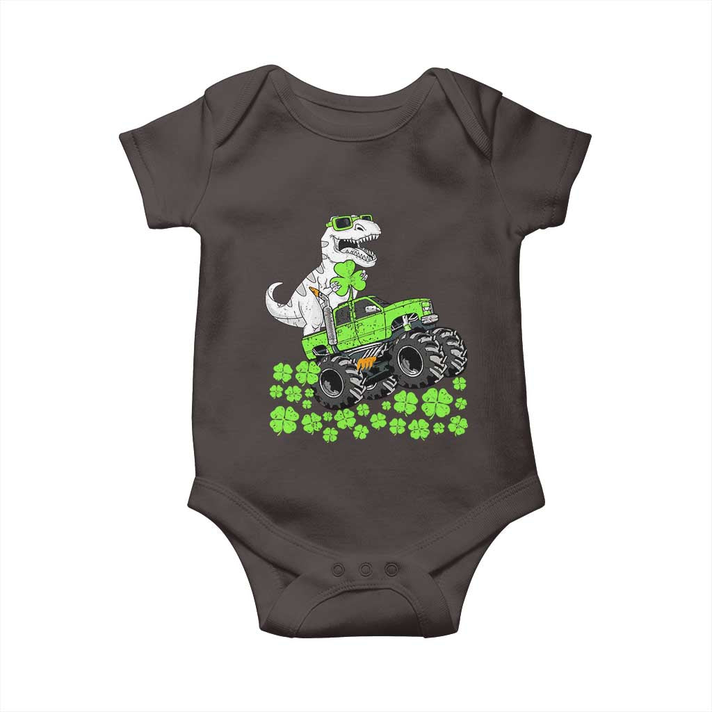 Lucky St Patricks Day Toddler Boys Baby Onesie T Rex Dino Riding Monster Truck Shamrock