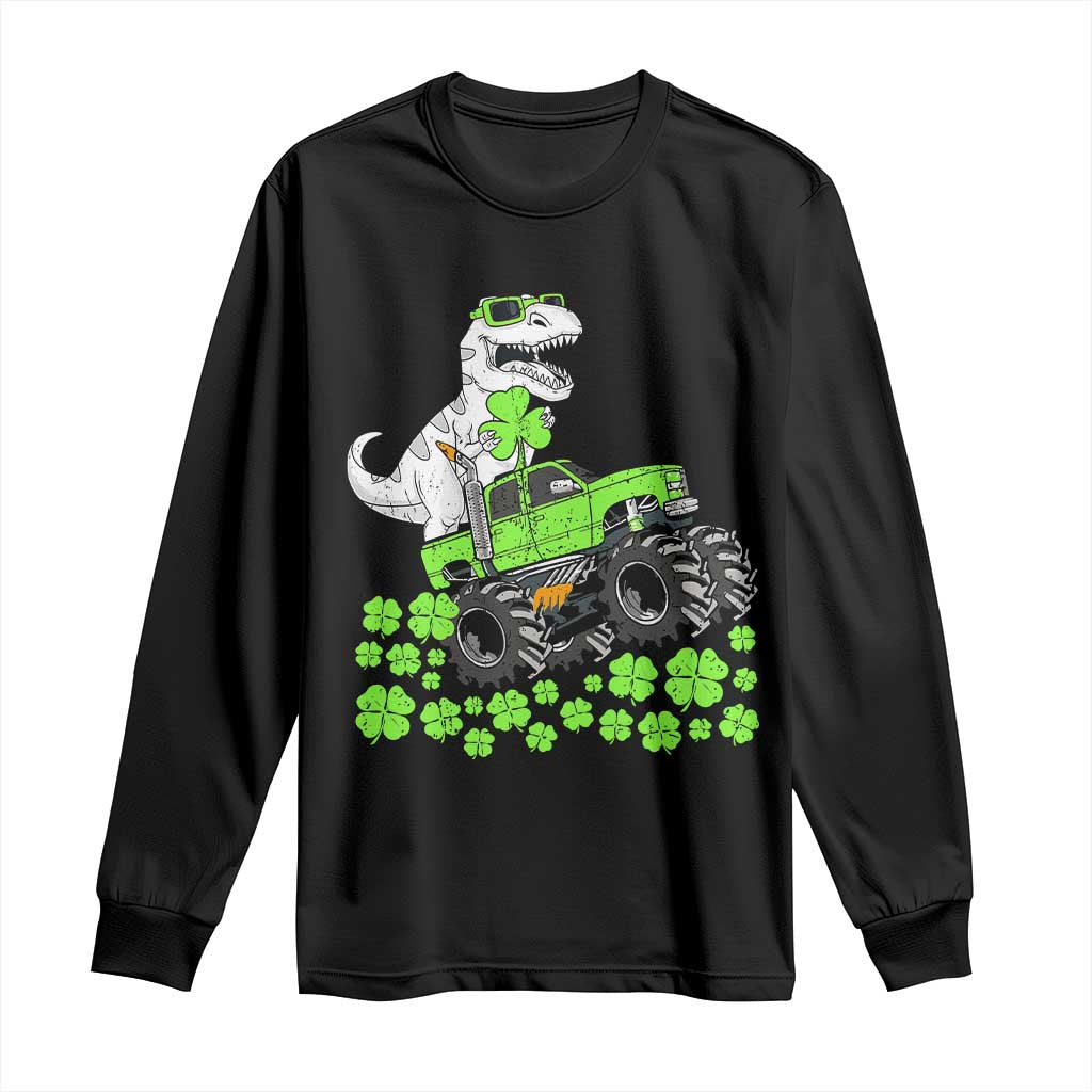 Lucky St Patricks Day Toddler Boys Long Sleeve Shirt T Rex Dino Riding Monster Truck Shamrock