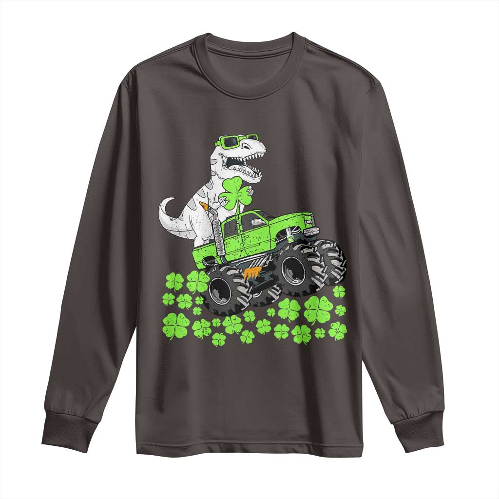 Lucky St Patricks Day Toddler Boys Long Sleeve Shirt T Rex Dino Riding Monster Truck Shamrock