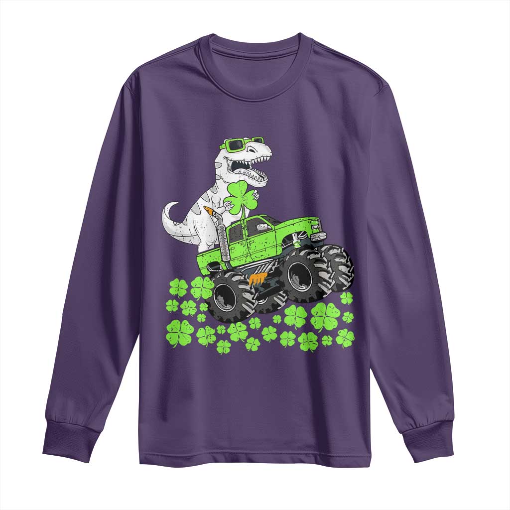 Lucky St Patricks Day Toddler Boys Long Sleeve Shirt T Rex Dino Riding Monster Truck Shamrock