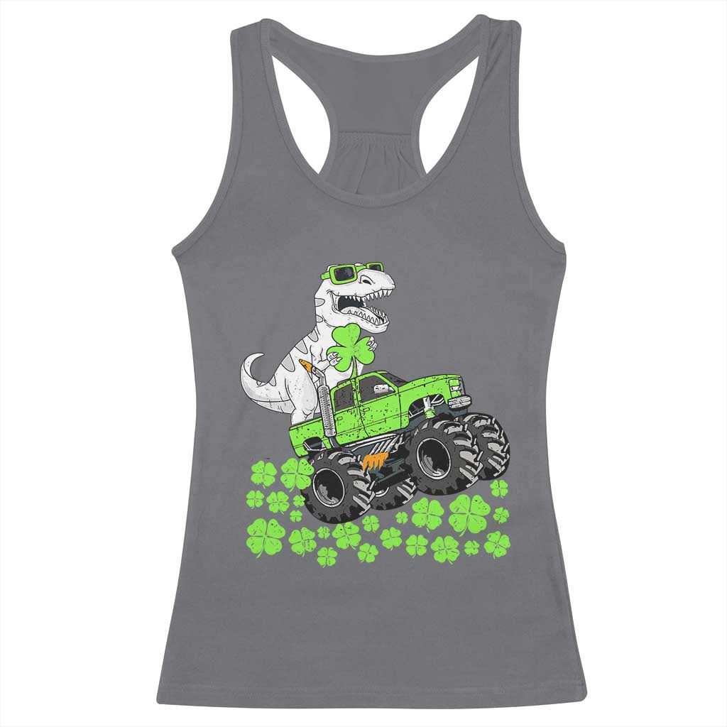 Lucky St Patricks Day Toddler Boys Racerback Tank Top T Rex Dino Riding Monster Truck Shamrock
