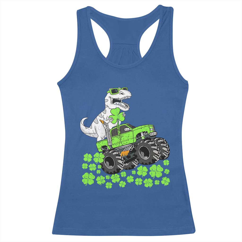 Lucky St Patricks Day Toddler Boys Racerback Tank Top T Rex Dino Riding Monster Truck Shamrock