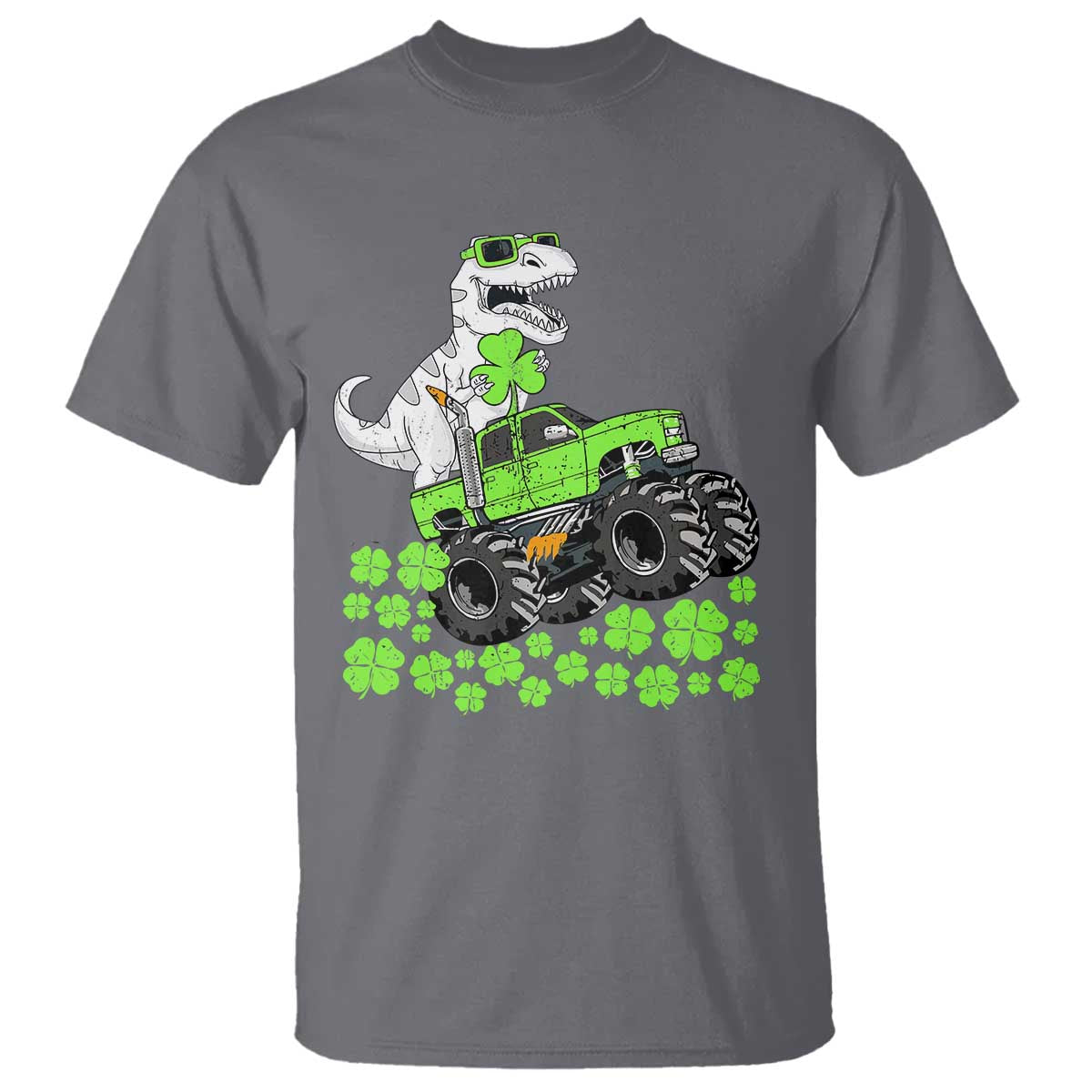 Lucky St Patricks Day Toddler Boys T Shirt T Rex Dino Riding Monster Truck Shamrock