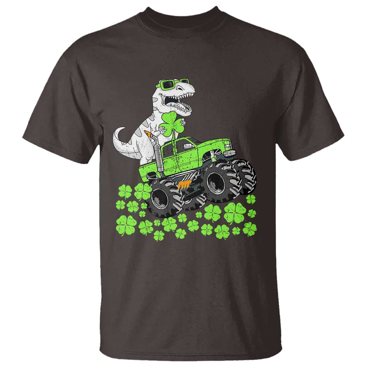 Lucky St Patricks Day Toddler Boys T Shirt T Rex Dino Riding Monster Truck Shamrock
