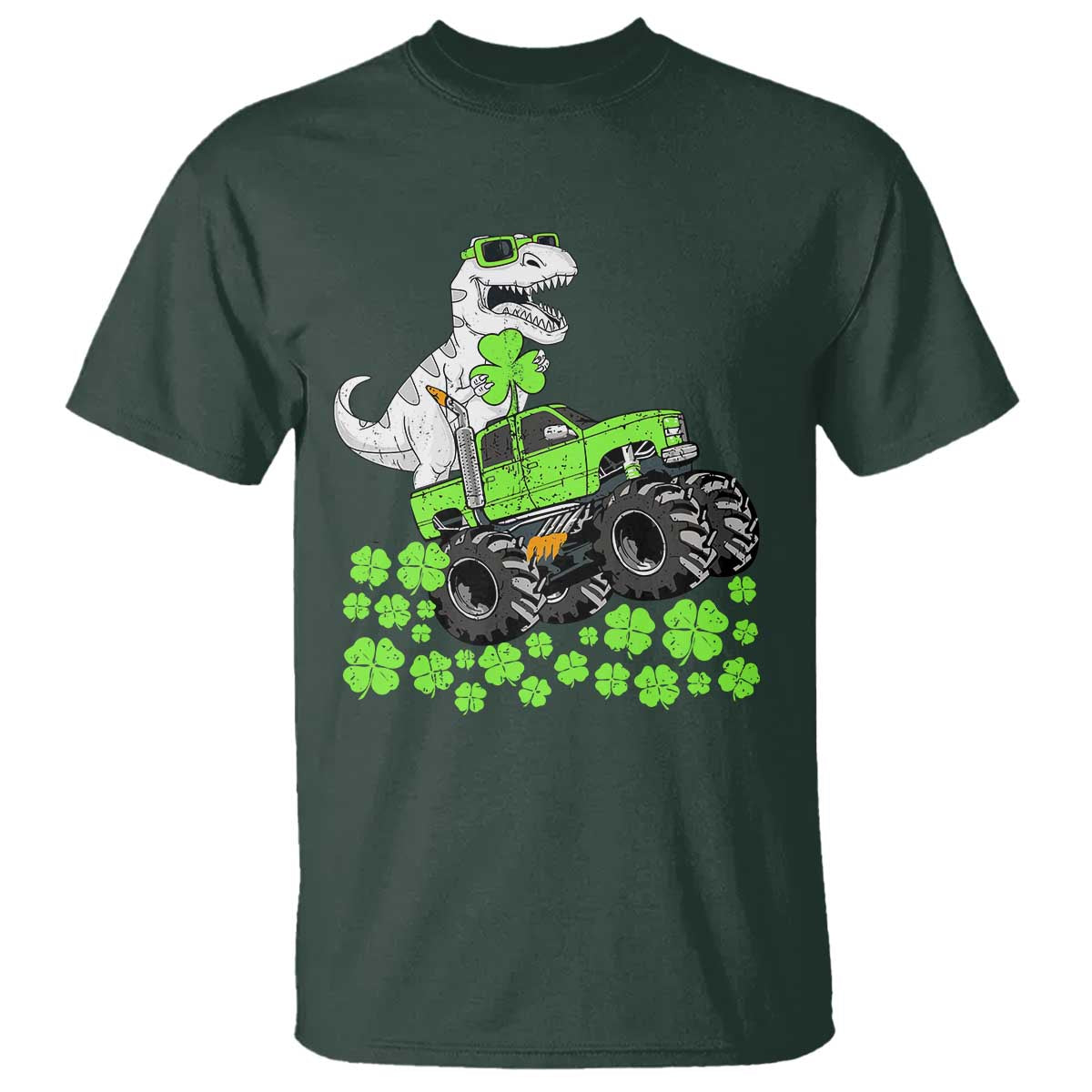 Lucky St Patricks Day Toddler Boys T Shirt T Rex Dino Riding Monster Truck Shamrock