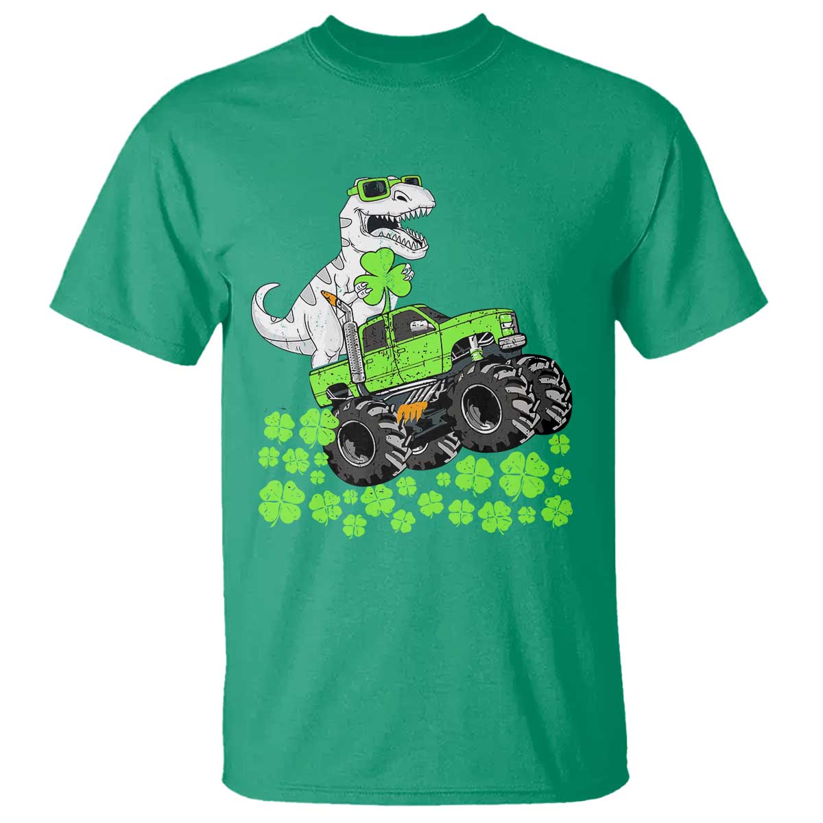 Lucky St Patricks Day Toddler Boys T Shirt T Rex Dino Riding Monster Truck Shamrock