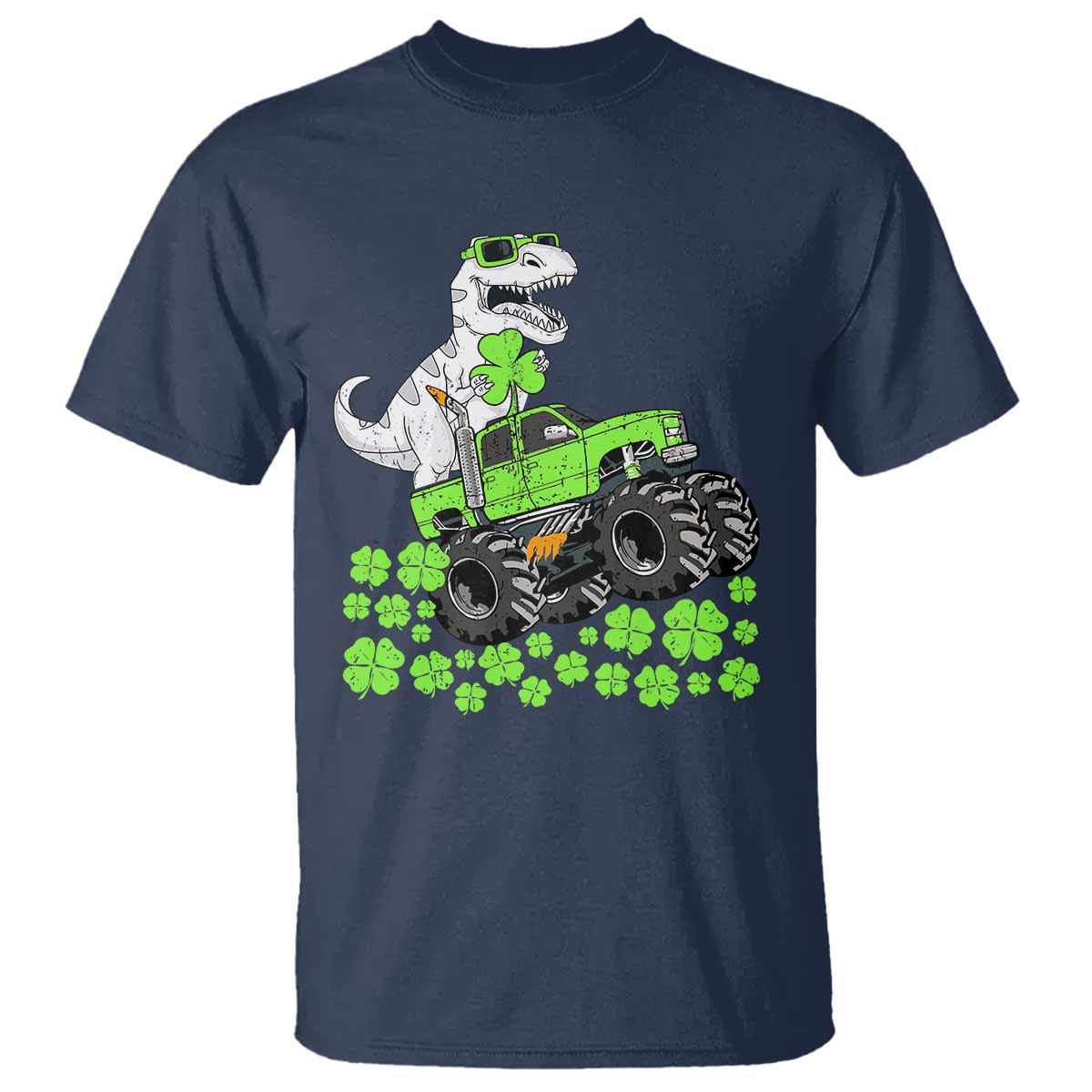 Lucky St Patricks Day Toddler Boys T Shirt T Rex Dino Riding Monster Truck Shamrock