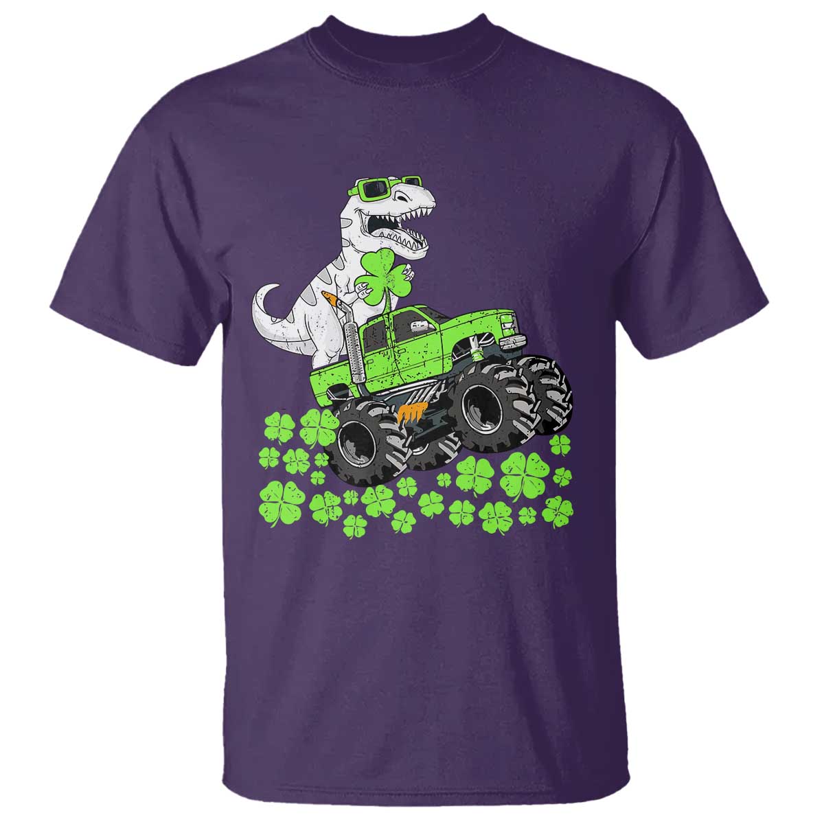 Lucky St Patricks Day Toddler Boys T Shirt T Rex Dino Riding Monster Truck Shamrock