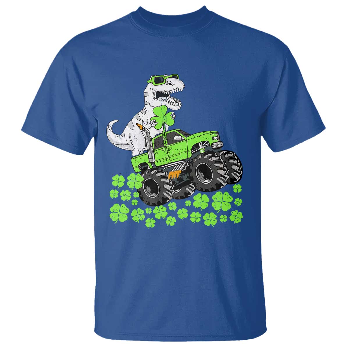 Lucky St Patricks Day Toddler Boys T Shirt T Rex Dino Riding Monster Truck Shamrock
