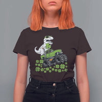 Lucky St Patricks Day Toddler Boys T Shirt For Women T Rex Dino Riding Monster Truck Shamrock