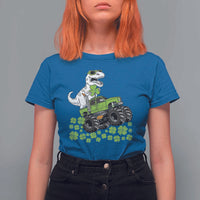 Lucky St Patricks Day Toddler Boys T Shirt For Women T Rex Dino Riding Monster Truck Shamrock