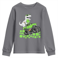 Lucky St Patricks Day Toddler Boys Youth Sweatshirt T Rex Dino Riding Monster Truck Shamrock
