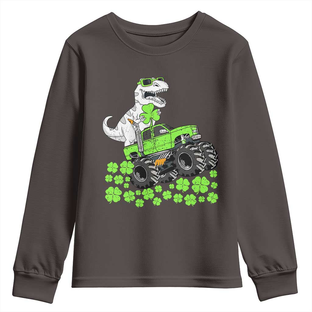 Lucky St Patricks Day Toddler Boys Youth Sweatshirt T Rex Dino Riding Monster Truck Shamrock