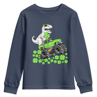 Lucky St Patricks Day Toddler Boys Youth Sweatshirt T Rex Dino Riding Monster Truck Shamrock
