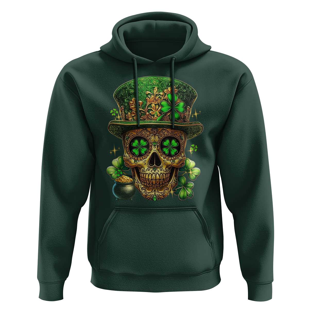 Sugar Skull St Patrick Day Hoodie De Los Muertos Lucky Shamrock