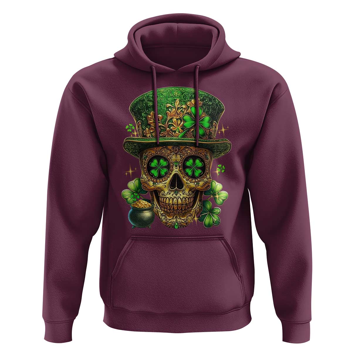 Sugar Skull St Patrick Day Hoodie De Los Muertos Lucky Shamrock