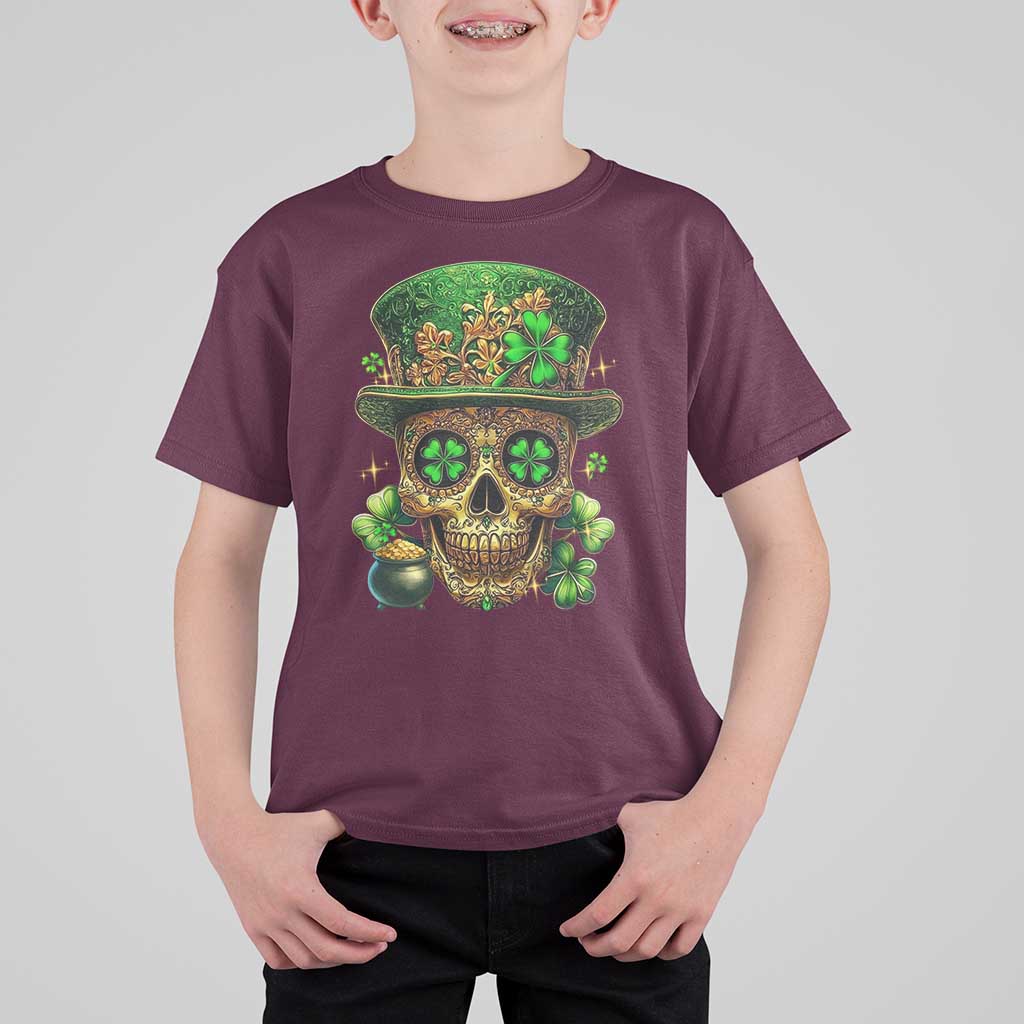 Sugar Skull St Patrick Day T Shirt For Kid De Los Muertos Lucky Shamrock