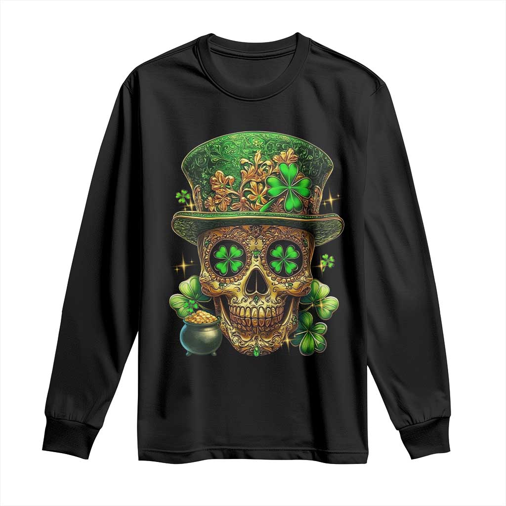 Sugar Skull St Patrick Day Long Sleeve Shirt De Los Muertos Lucky Shamrock