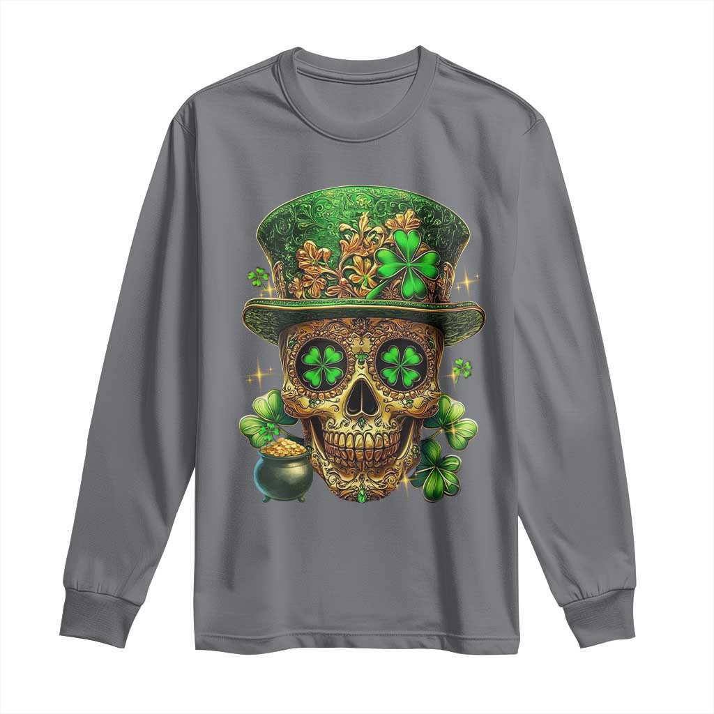 Sugar Skull St Patrick Day Long Sleeve Shirt De Los Muertos Lucky Shamrock