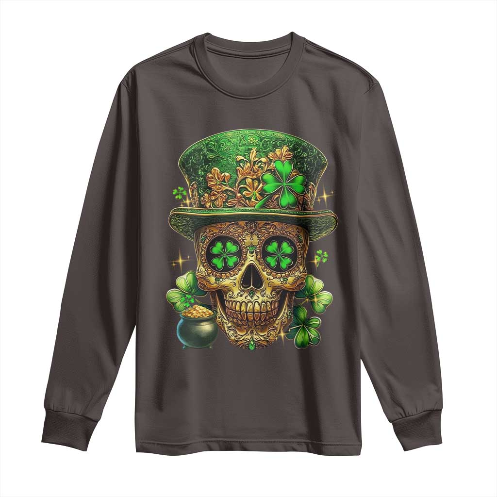 Sugar Skull St Patrick Day Long Sleeve Shirt De Los Muertos Lucky Shamrock
