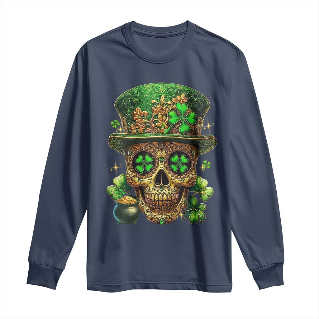 Sugar Skull St Patrick Day Long Sleeve Shirt De Los Muertos Lucky Shamrock