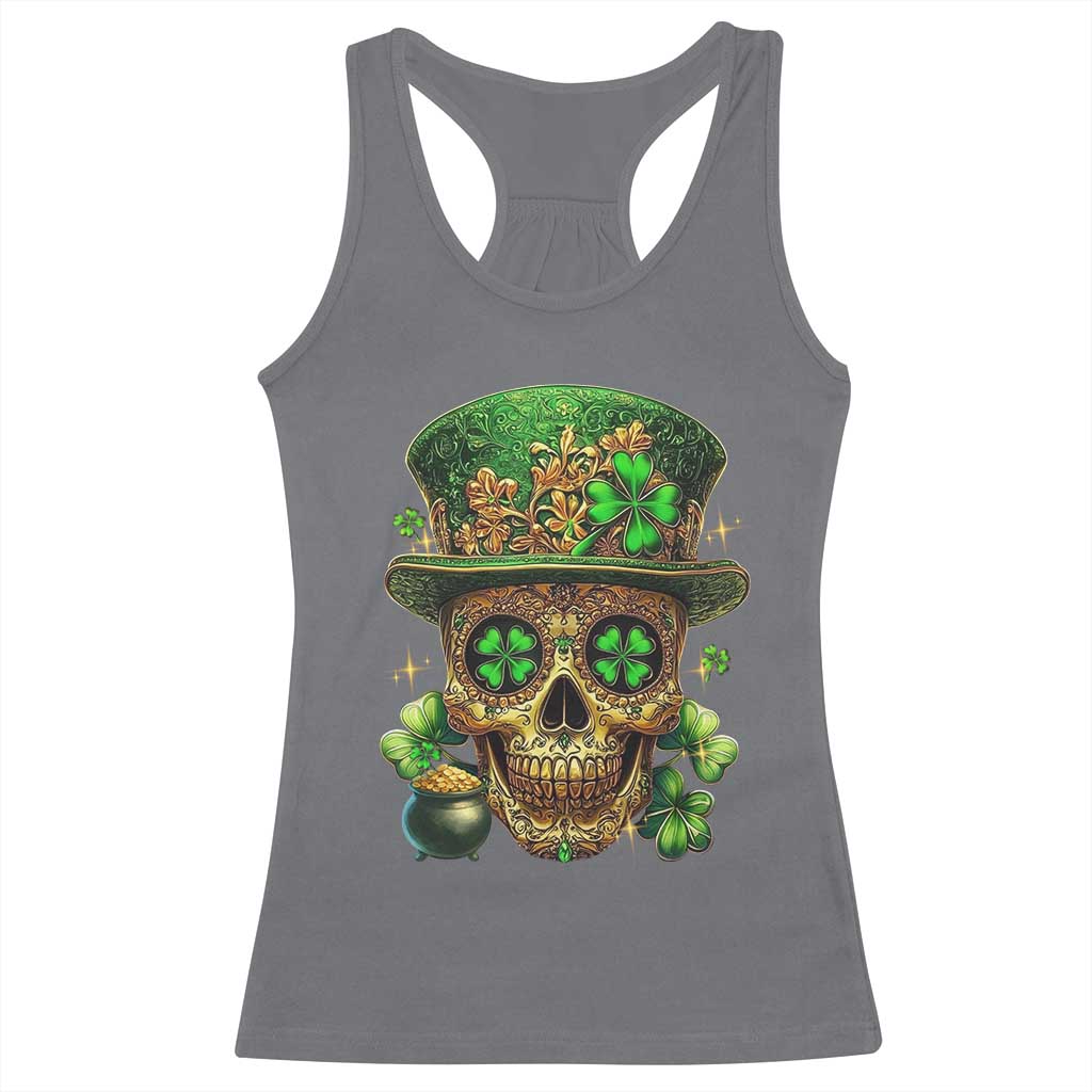 Sugar Skull St Patrick Day Racerback Tank Top De Los Muertos Lucky Shamrock