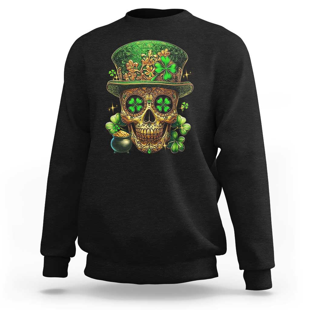 Sugar Skull St Patrick Day Sweatshirt De Los Muertos Lucky Shamrock