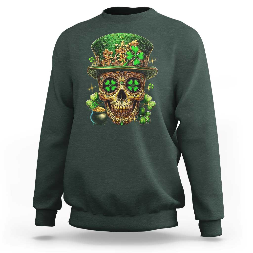 Sugar Skull St Patrick Day Sweatshirt De Los Muertos Lucky Shamrock