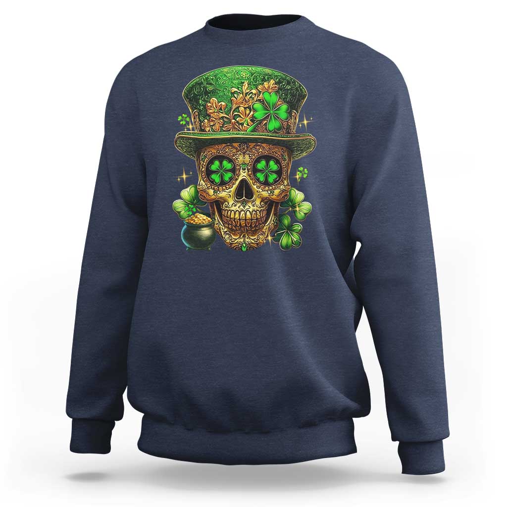 Sugar Skull St Patrick Day Sweatshirt De Los Muertos Lucky Shamrock