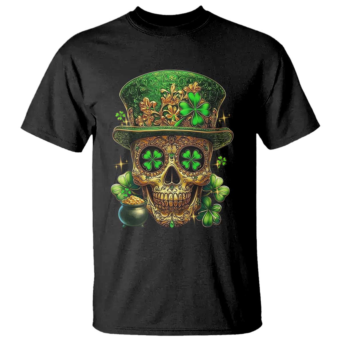 Sugar Skull St Patrick Day T Shirt De Los Muertos Lucky Shamrock