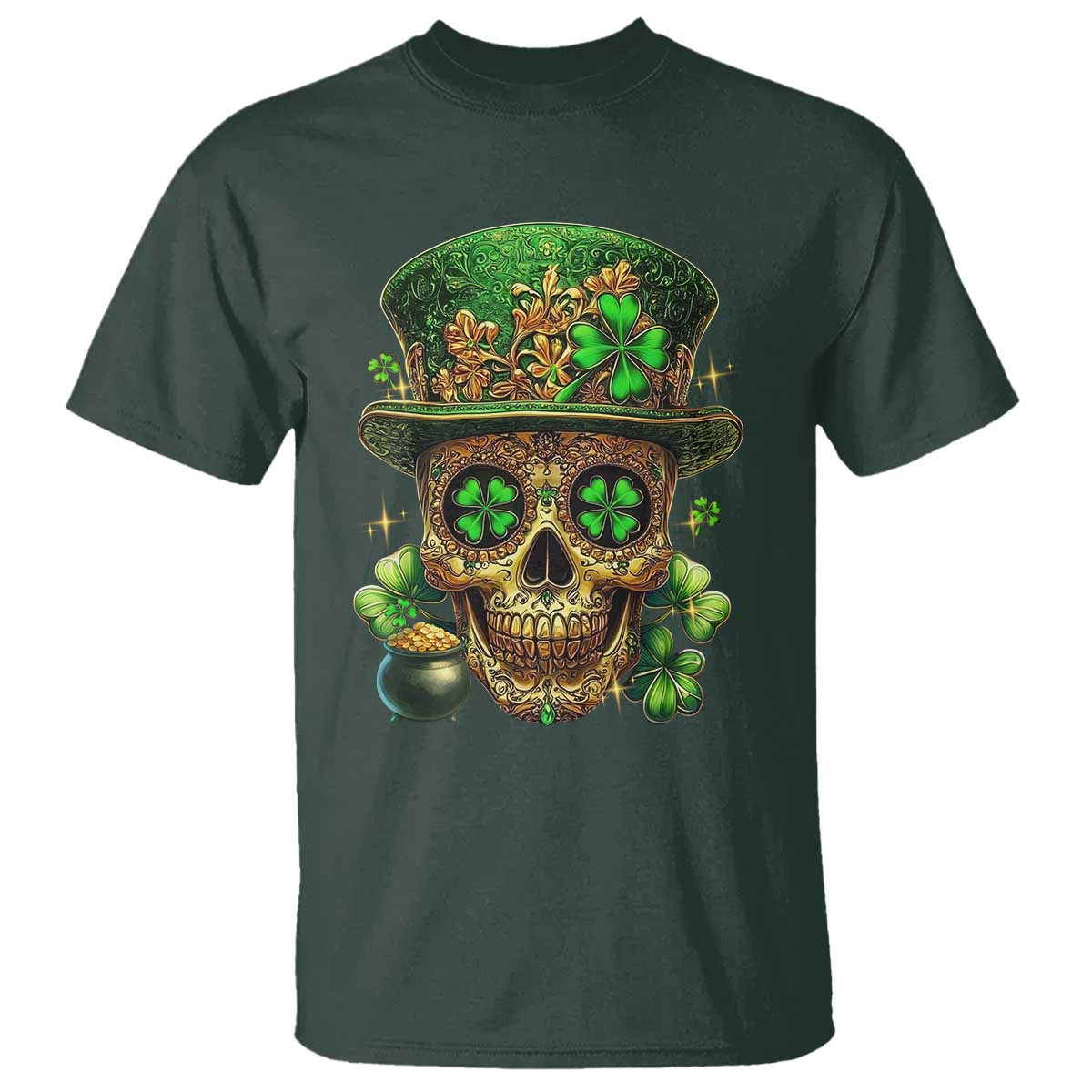 Sugar Skull St Patrick Day T Shirt De Los Muertos Lucky Shamrock