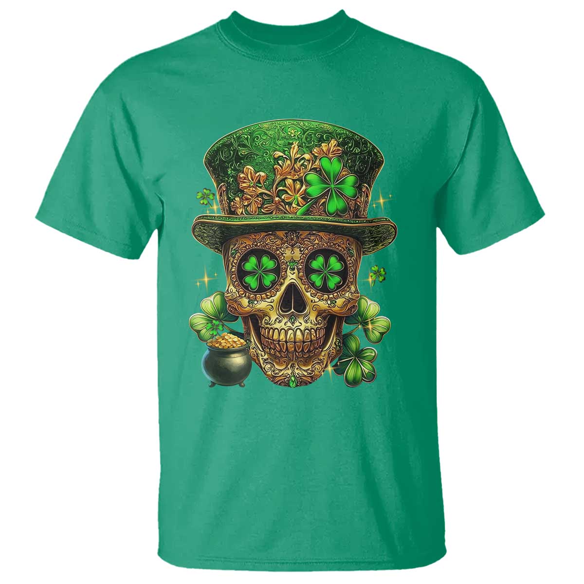 Sugar Skull St Patrick Day T Shirt De Los Muertos Lucky Shamrock