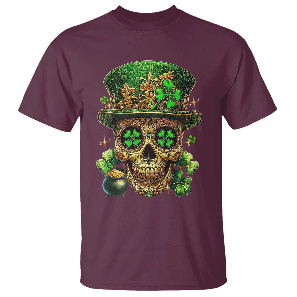 Sugar Skull St Patrick Day T Shirt De Los Muertos Lucky Shamrock