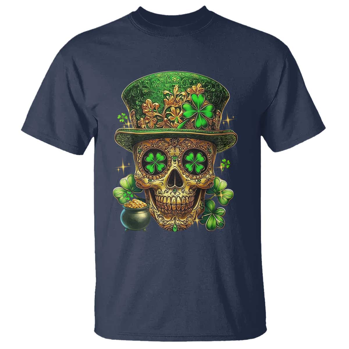 Sugar Skull St Patrick Day T Shirt De Los Muertos Lucky Shamrock