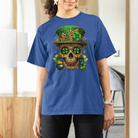 Sugar Skull St Patrick Day T Shirt For Women De Los Muertos Lucky Shamrock