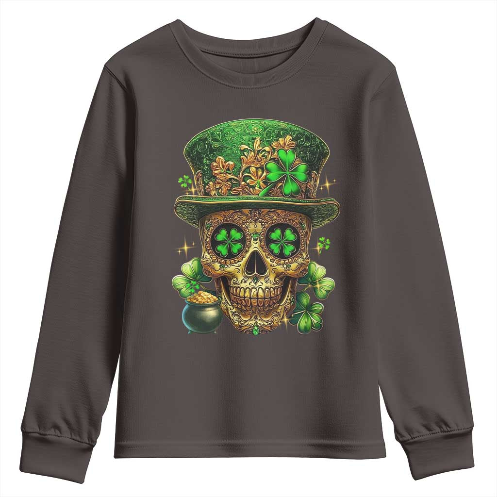 Sugar Skull St Patrick Day Youth Sweatshirt De Los Muertos Lucky Shamrock