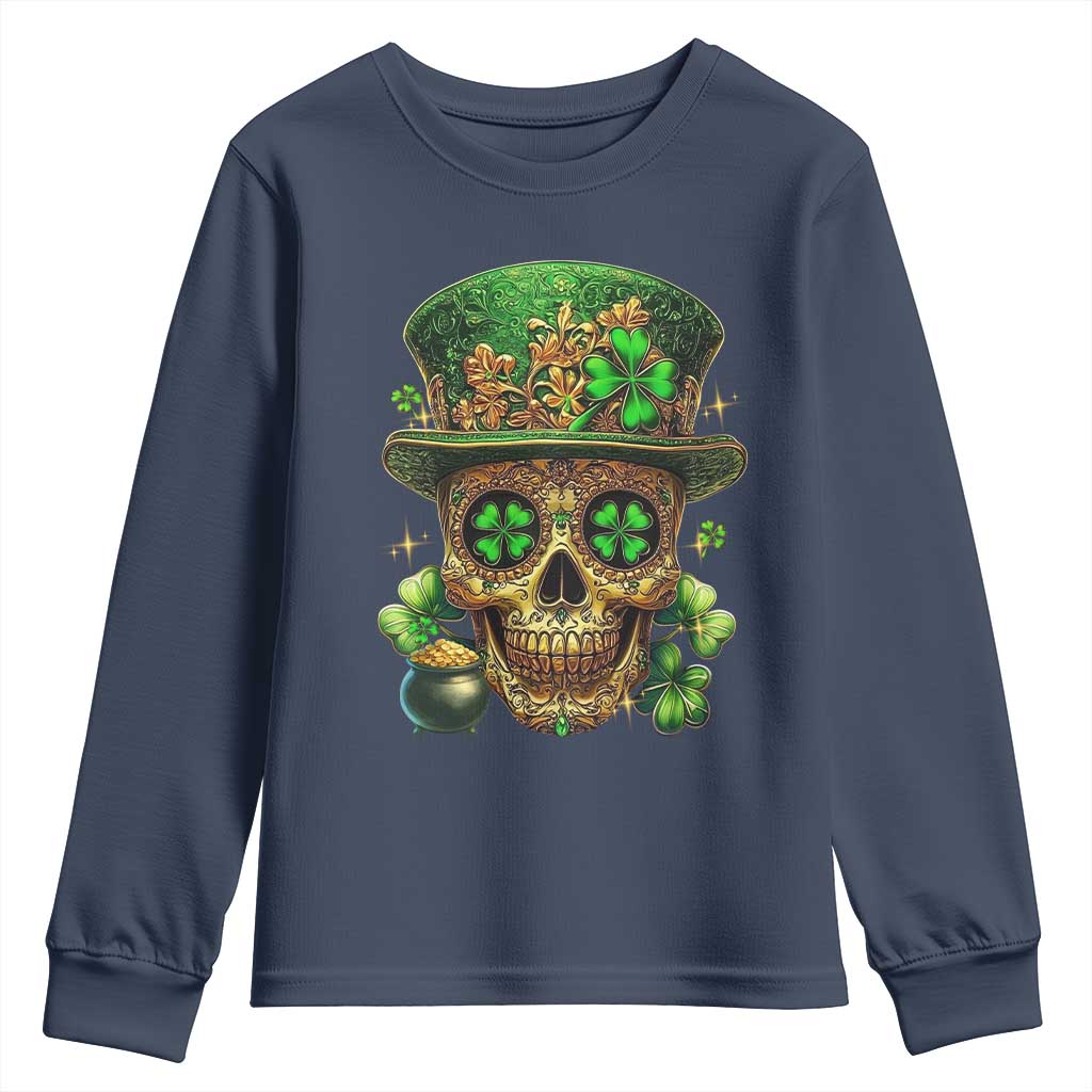 Sugar Skull St Patrick Day Youth Sweatshirt De Los Muertos Lucky Shamrock